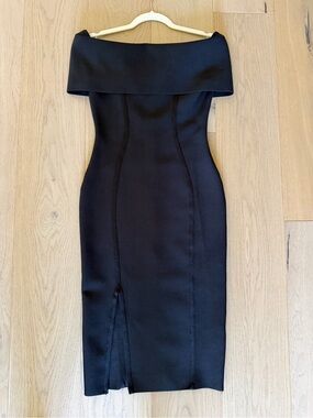 Off-Shoulder Black Midi Dress